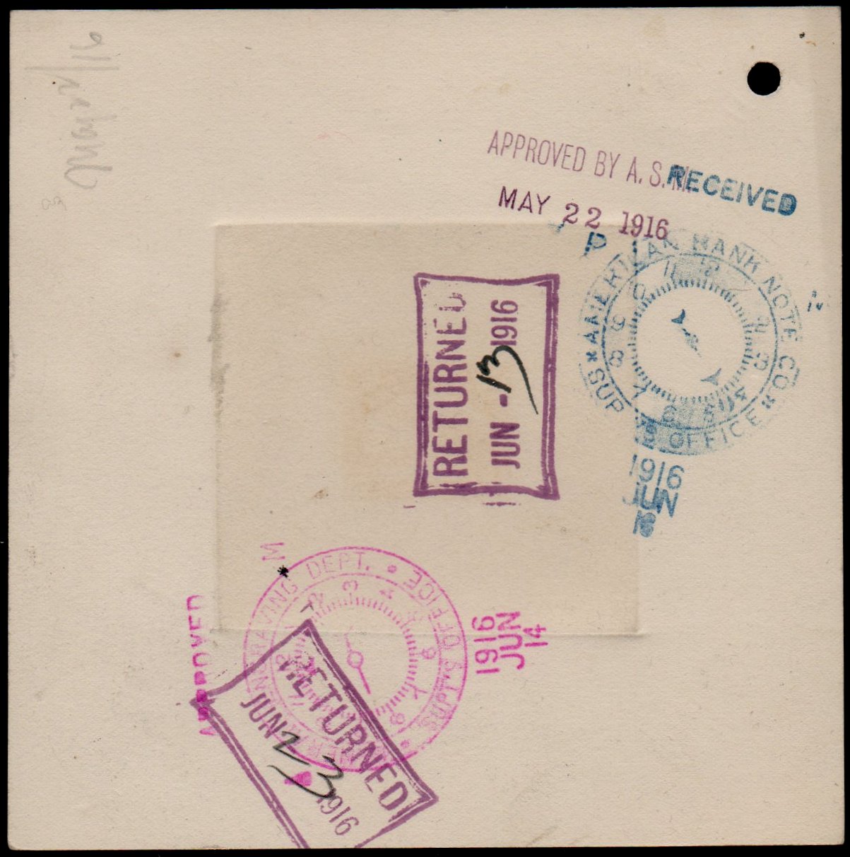 ABN Co. stamp archive working die proof of 29c - back - timbres-poste Briefmarken stamps El Salvador Tram Trolley Tranvia National Theatre teatro nacional 